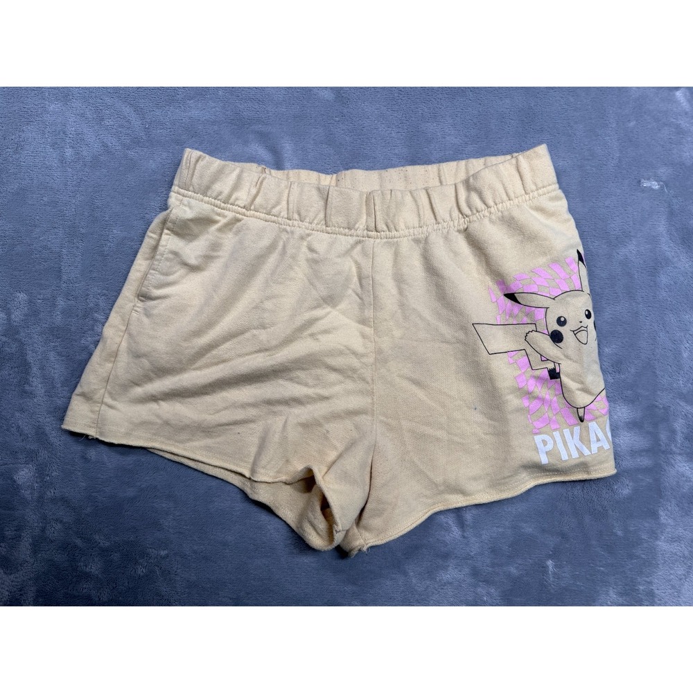 Pokemon Sweat Shorts Girls XL(14-16) Beige Graphic Pikachu French Terry Comfort